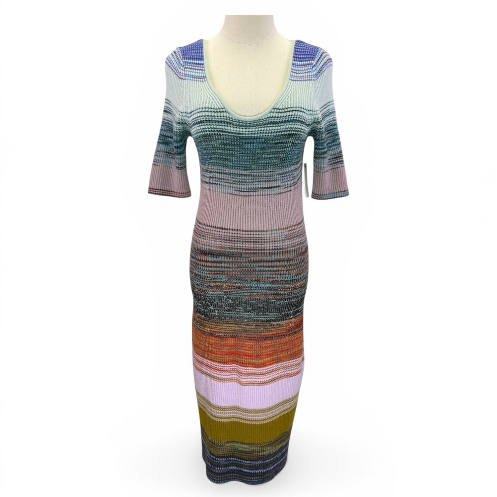 Anthropologie Elodie Space-Dyed Striped Stretchy Knit Midi Dress Size M NWT